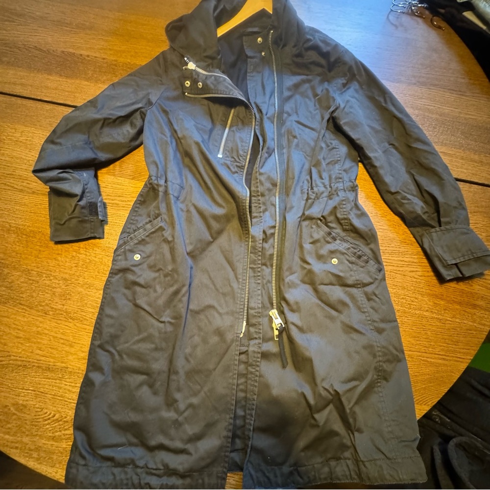 All Saints Black Trench Coat with Matte Finish and Structured Fit